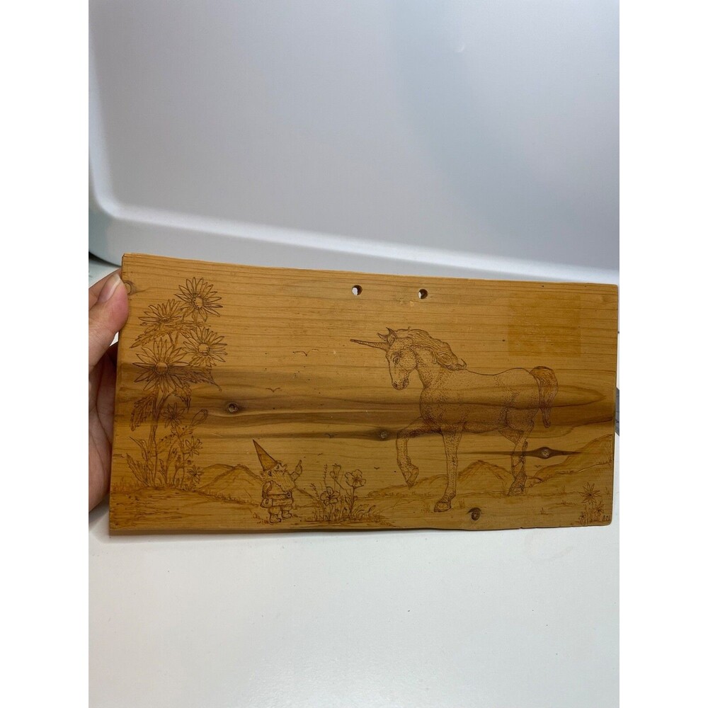 VINTAGE Santa MEET UNICORN  WoodEN Wall Plaque Signed